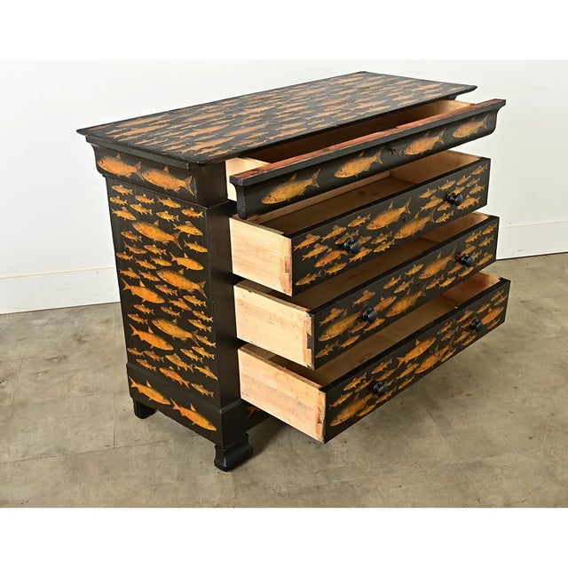 French Vintage Louis Philippe Style Commode With Decoupage For Sale - Image 9 of 10