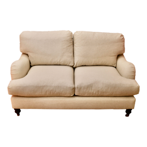 Attributed Hickory Chair Furniture Loveseat Settee Recently Re-Upholstered in Natural Belgian Linen