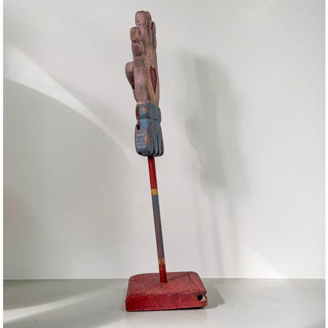 American Odd Fellows Folk Art Wood Sculpture, Vintage Heart in Hand Carving For Sale - Image 3 of 12