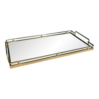 Vintage Brass Mirrored Vanity Tray With Handles For Sale