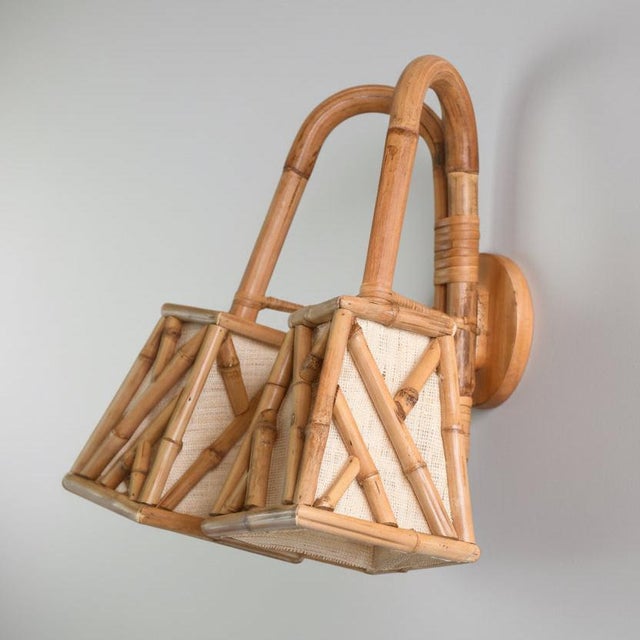 2020s Bamboo & Rattan in Chippendale Fretwork Design Wall Sconce For Sale - Image 5 of 5