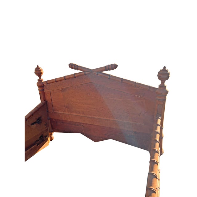 Antique French Bed Frame Headboard Set in Birds Eye Maple Faux Bamboo English Style For Sale In New York - Image 6 of 11