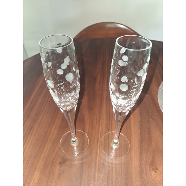 Modern 1990s Royal Doulton Millennium 2000 Crystal Champagne Flutes Celebration Set of 2 For Sale - Image 3 of 6