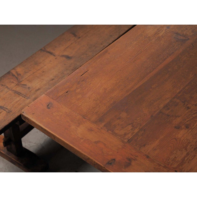 Brown Pine Dining Table and Benches, France, 1970, Set of 3 For Sale - Image 8 of 18