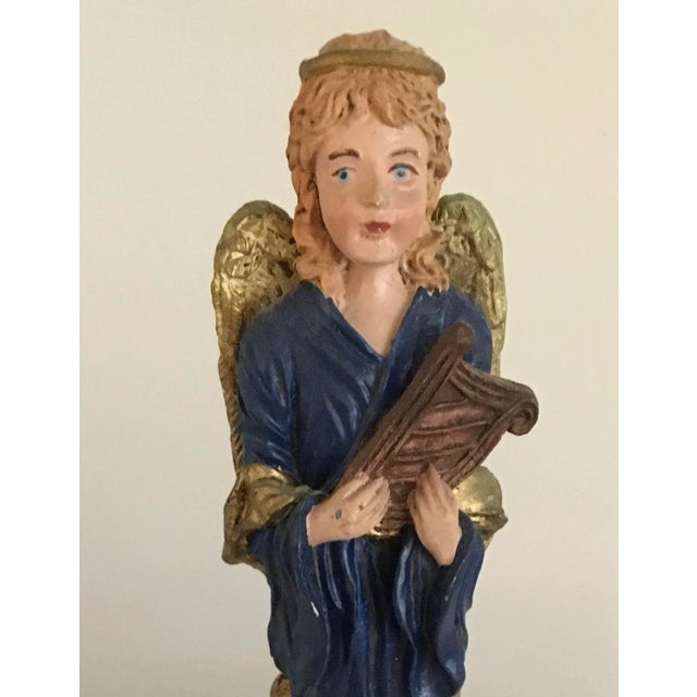 Metal Vintage 1950s Hand Painted Chalkware Angel With Harp For Sale - Image 7 of 12