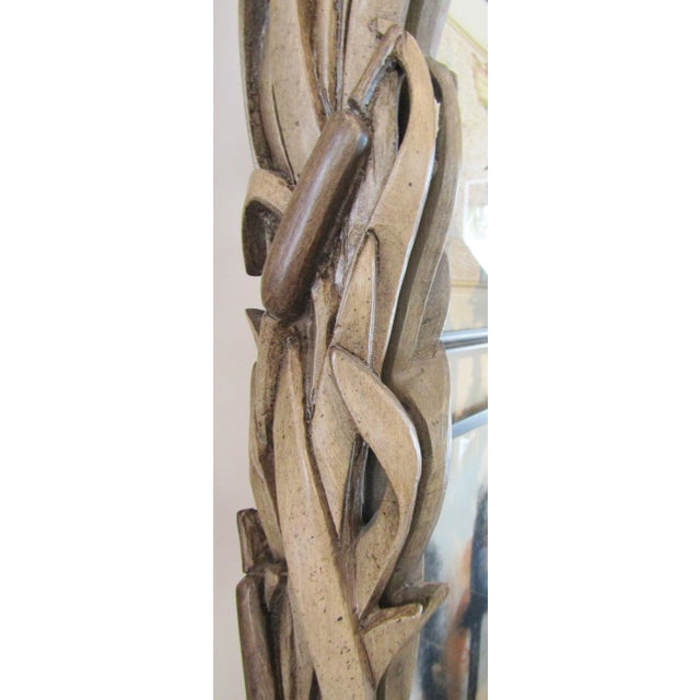 Wood Rare Large Cattail Circa 1960s Italian Hand Carved Wood Mirror, Hollywood Regency For Sale - Image 7 of 8