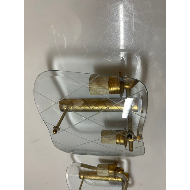Glass and Brass Sconces from Pietro Chiesa, 1940s, Set of 2 For Sale - Image 6 of 9