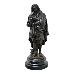 Antique Spelter Figure of European Renaissance Scholar on Wooden Base
