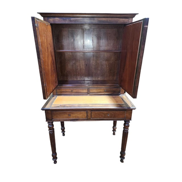 Traditional Early 1900s Dutch Rosewood Bonheur Du Jour Writing Desk and Mirrored Cabinet For Sale - Image 3 of 7
