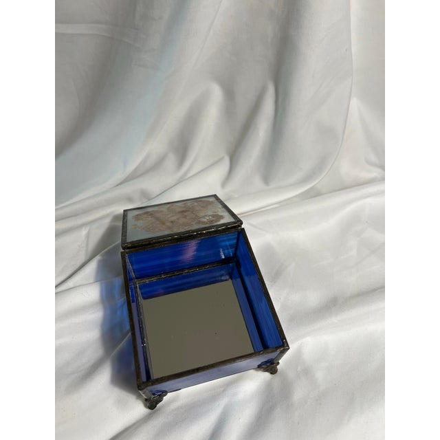 Blue Handcrafted Blue Stained Glass Trinket Box For Sale - Image 8 of 11