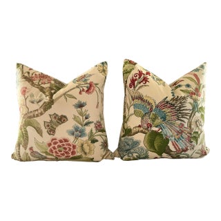 Schumacher Cranley Garden Pillow Covers in Green- A 22" Pair For Sale