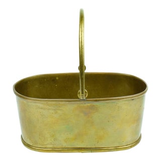 Late 20th Century Solid Gold Brass Oval Elliptical Shape Small Planter With Handle For Sale