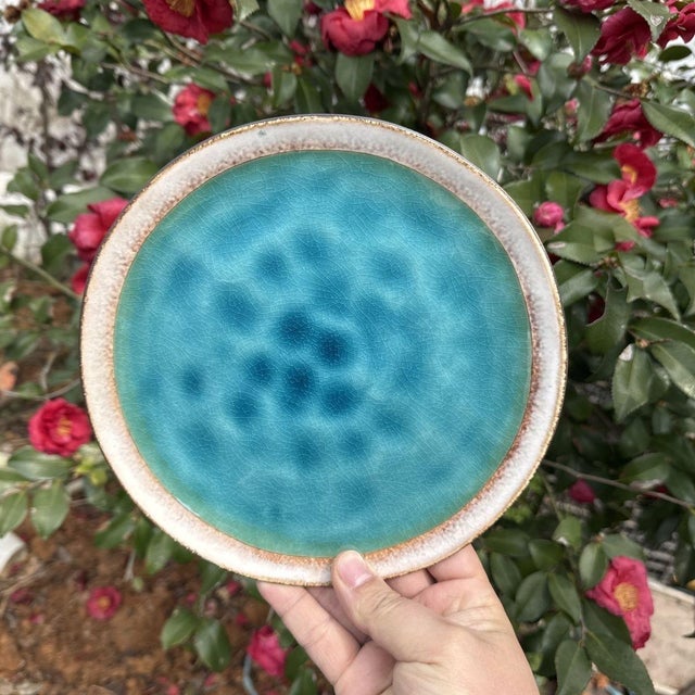 Art Deco Retro Kiln-Fired Blue Glaze Ceramic Plate For Sale - Image 3 of 3