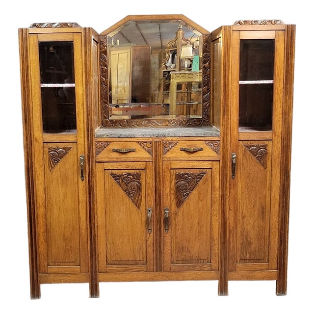 Antique Art Nouveau Oak Display Cabinet, 1890s For Sale