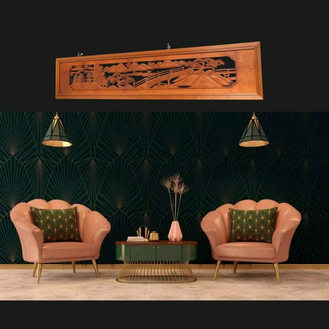 Brown Buddhist Altar Divider Japanese Wood Hand-Carved Panel Ranma Artisan Signed Openwork Transom Window For Sale - Image 8 of 10