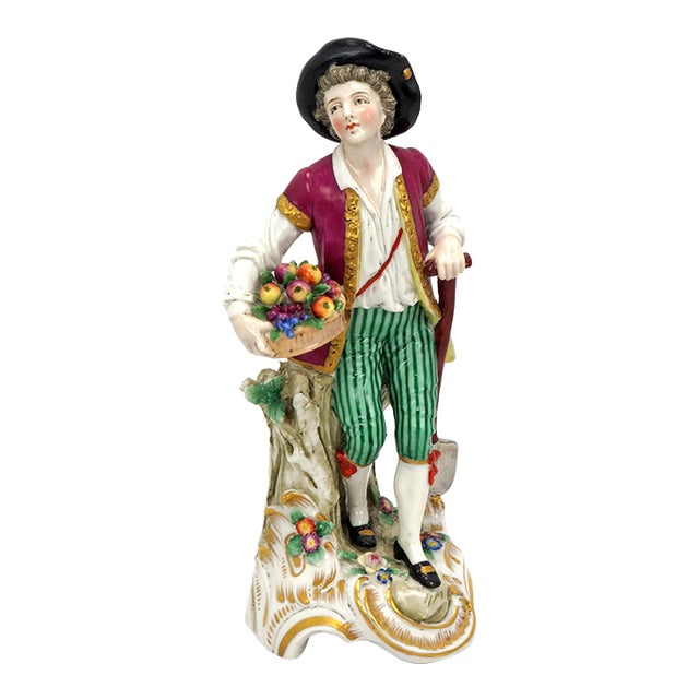 Vintage Capodimonte Italy Youth With Fruit Porcelain Figurine For Sale