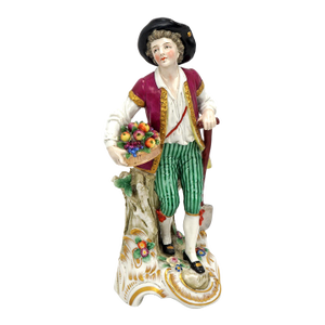 Vintage Capodimonte Italy Youth With Fruit Porcelain Figurine