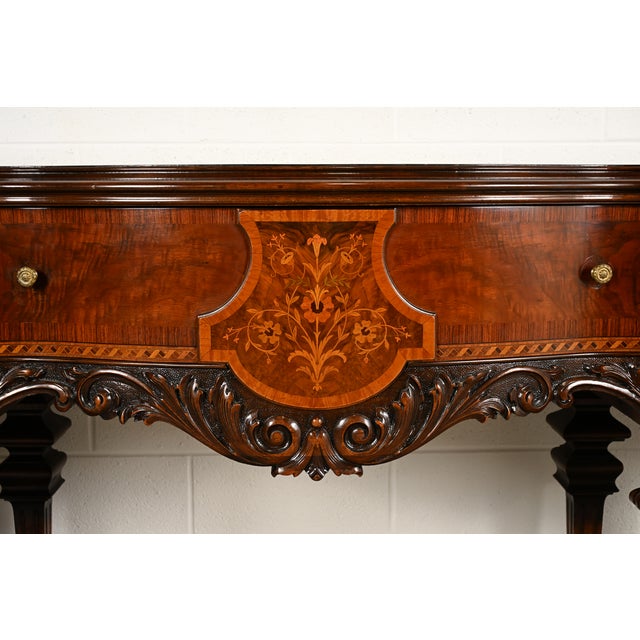 Antique Victorian Renaissance Revival Carved Mahogany Inlaid Marquetry Sideboard by Rockford Furniture, Circa 1920s For Sale - Image 9 of 18