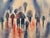A captivating mid-to-late 20th-century impressionist cityscape by the mid-century artist W. Amion, depicting a bustling...