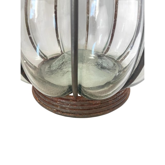Vintage Crate & Barrel Caged Blown Glass Bubble Vase Metal Base 19" Tall For Sale In San Francisco - Image 6 of 7
