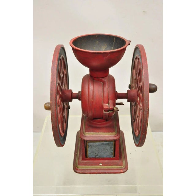 Late 19th Century Swift Mill Lane Red & Blue Cast Iron Victorian Coffee Mill Grinder With Drawer For Sale - Image 10 of 12