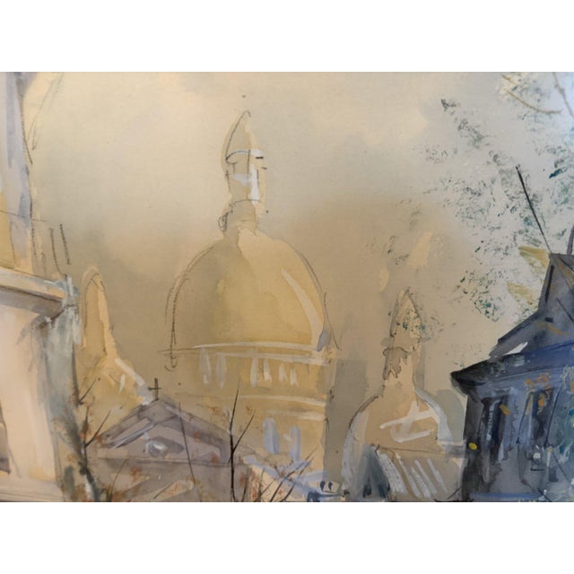 French Lucien Delarue "Sacre Coeur" Montmartre Signed Original Watercolor, Framed For Sale - Image 3 of 7