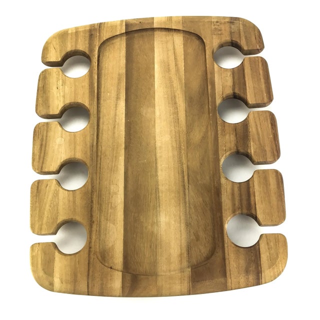 1990s Vintage Ironwood Wine Glass Holder Serving Tray For Sale - Image 5 of 10