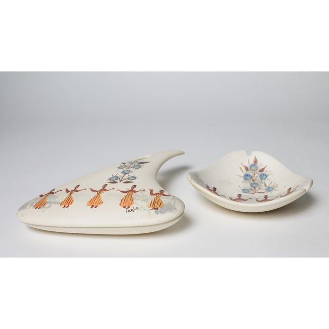 Vintage freeform ceramic ashtray and lidded trinket dish designed by artist Marc Bellaire. Both are in the "Kashmir"...