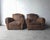 A beautiful pair of properly patinaed leather club chairs by Restoration Hardware. This pair is the epitome of perfect...