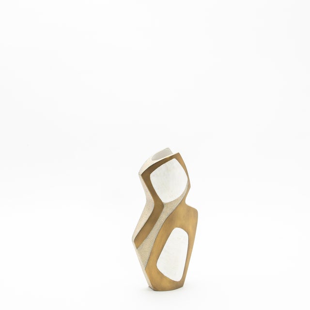 R & Y Augousti Modern Sculptural Vase in Shagreen With Shell and Brass Details by R&y Augousti For Sale - Image 4 of 8