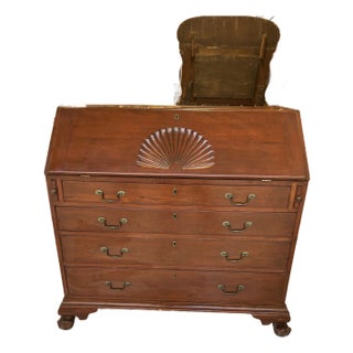 Early 20th Century Mahogany Slant-Front Desk With Carved Fan Inlay in Chippendale Style For Sale