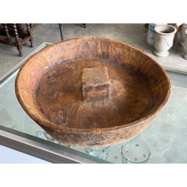 Wood Vintage Rustic Wooden Primitive Dough Bowl For Sale - Image 7 of 8