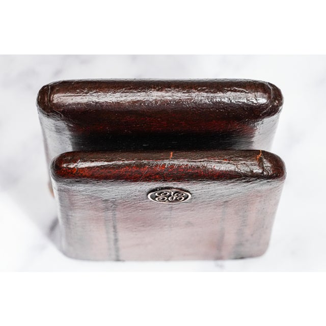 Rare Asprey & Co. 9k Gold Art Deco Antique Leather Cigar Case Tobacciana For Sale - Image 12 of 14