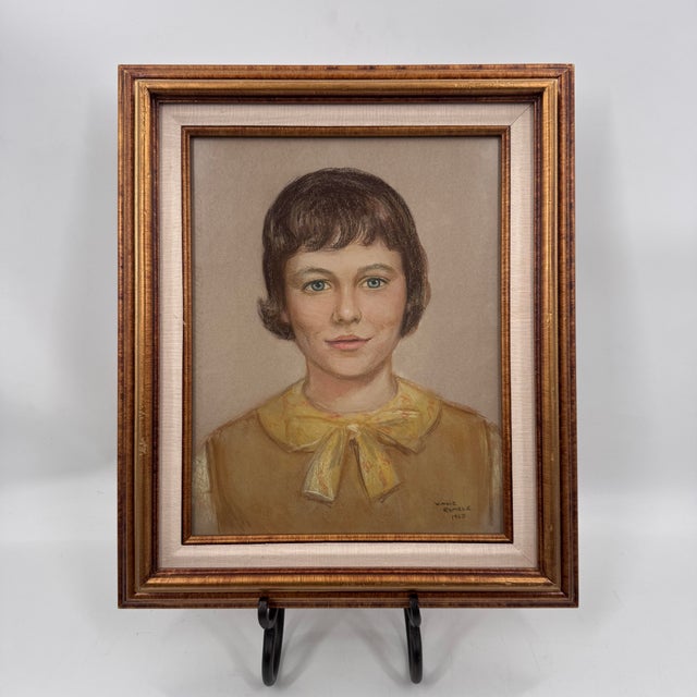 Vintage 1965 Winnie Rumble Pastel Portrait of a Young Girl For Sale - Image 4 of 11