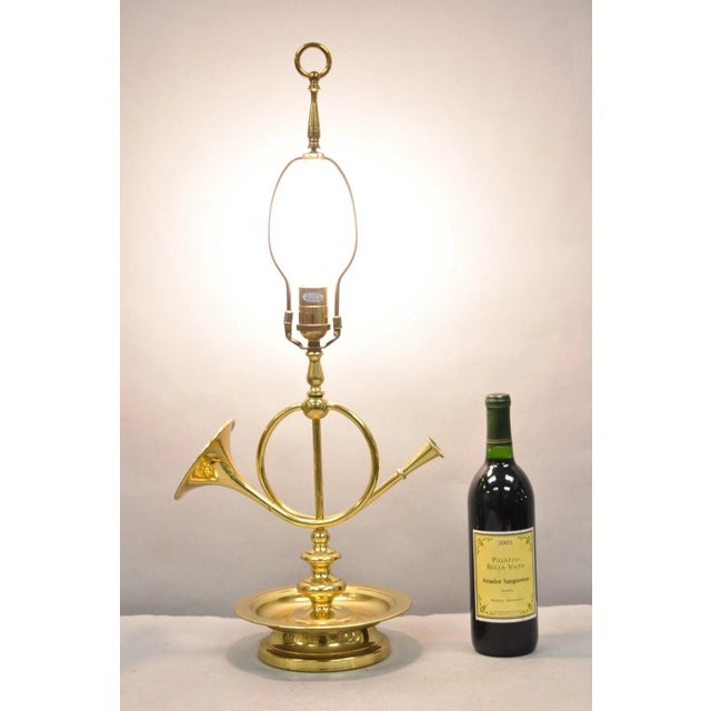 Vintage Remington French Country Style Brass Equestrian Hunting Horn French Horn Table Lamp. Circa Late 20th Century....