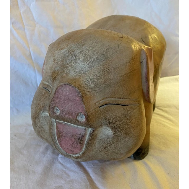 Lovely and Happy Pig Vintage Showroom Sample Hand carved and painted From Horizon Imports