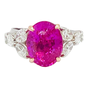Gia 6 Carat Pink Oval Sapphire & Oval Diamond Ring in 18k White & Rose Gold, Size 6.75