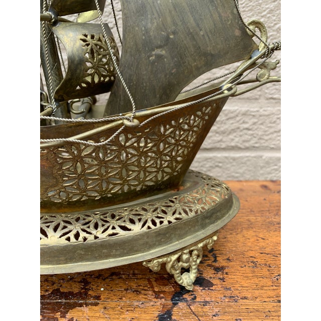 Mid 20th Century Vintage German Brass Sailing Ship Nightlight | an English Coastal Curiosity For Sale - Image 5 of 12