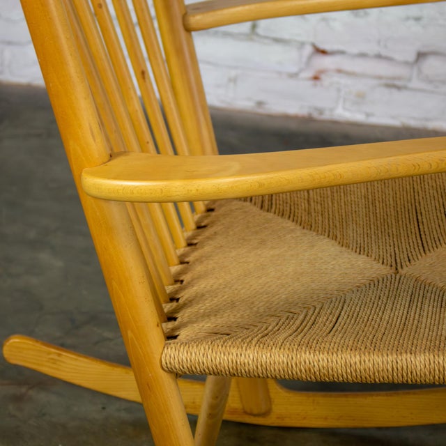 Late 20th Century Scandinavian Modern Rocking Chair Model J16 by Hans Wegner Beechwood & Natural Cord Seat For Sale - Image 9 of 17