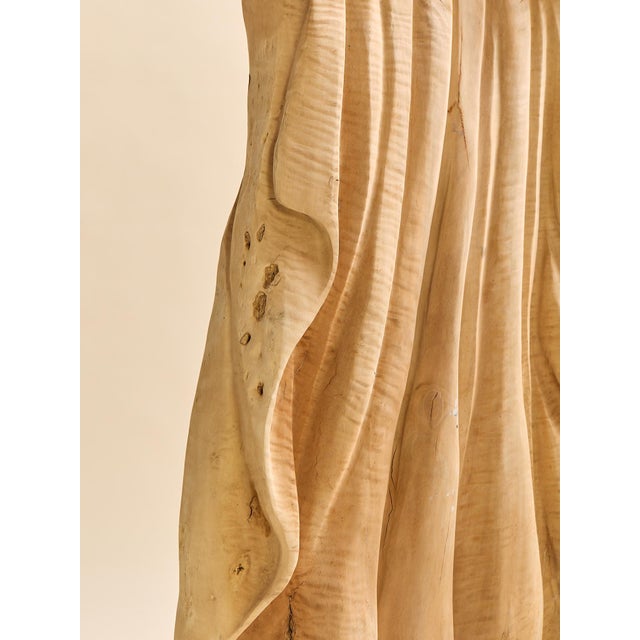 The Vintage Monumental Carved Curly Maple Drapery Sculpture- Artist Uknown For Sale - Image 13 of 13