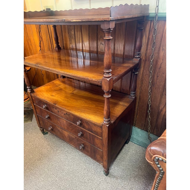 Antique Mahogany English Etegere Dumb Waiter Three Tiered Trolly With Drawers For Sale - Image 4 of 9