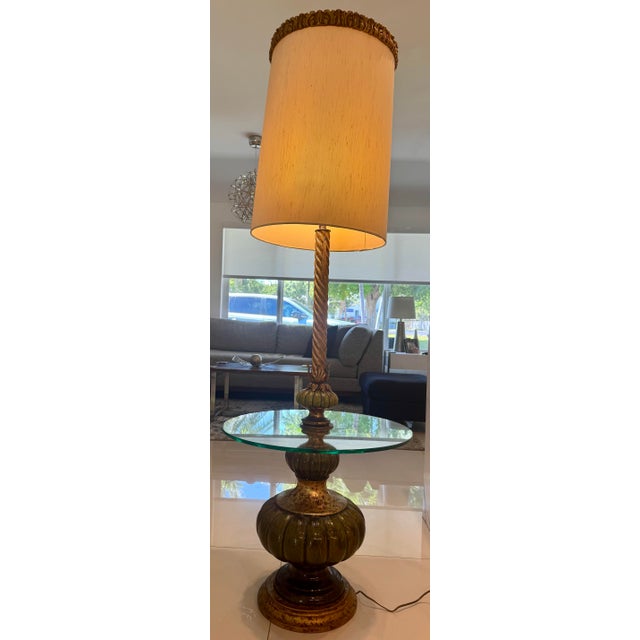 Vintage Stiffel Green Enamel Brass Floor Lamp With Glass Table For Sale In Miami - Image 6 of 6