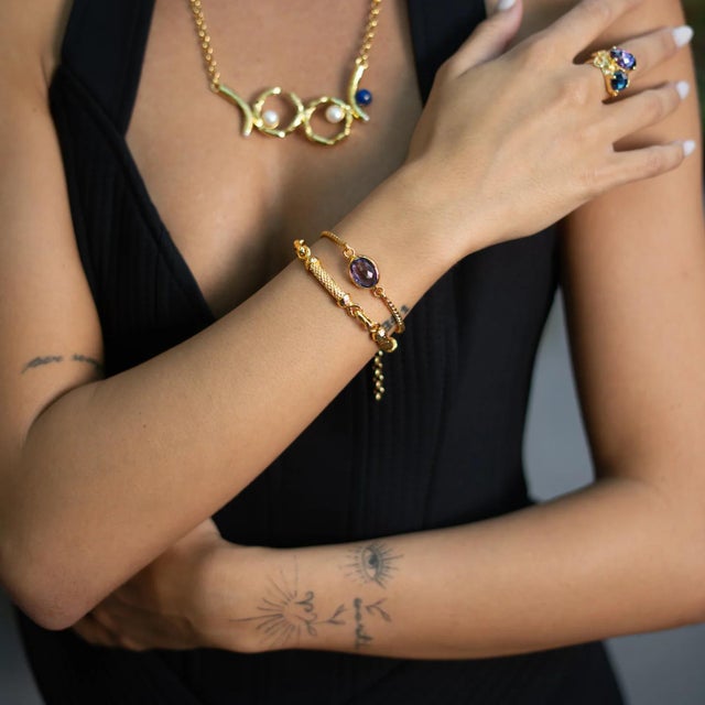 Contemporary Mystic Amethyst Glow Gold Adjustable Bracelet For Sale - Image 3 of 11