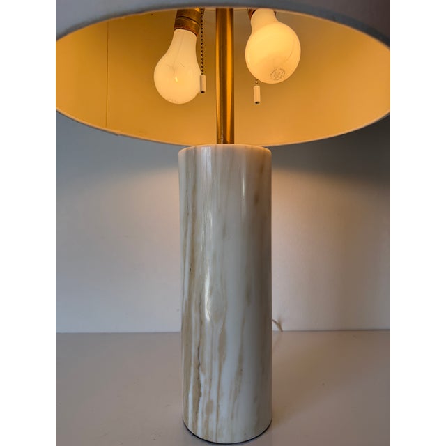 1960s 1960s Mid-Century Modern Nessen Calacatta Italian Marble Cylindrical Table Lamp For Sale - Image 5 of 12