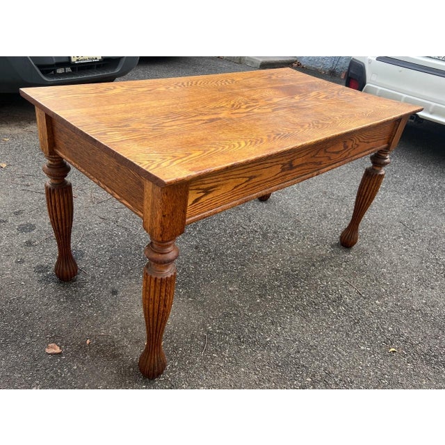 Early 20th Century Antique 1900's Large Oak Library Table 2 Drawers For Sale - Image 5 of 16