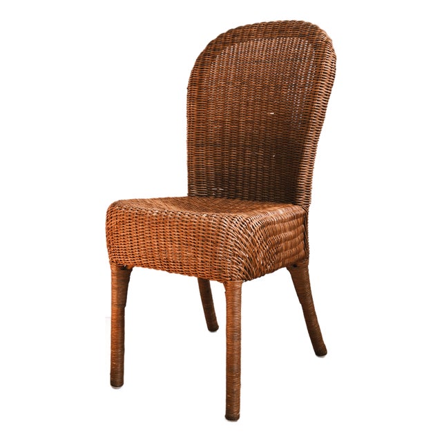 Vintage Woven Wicker and Rattan High-Back Side or Desk Chair For Sale