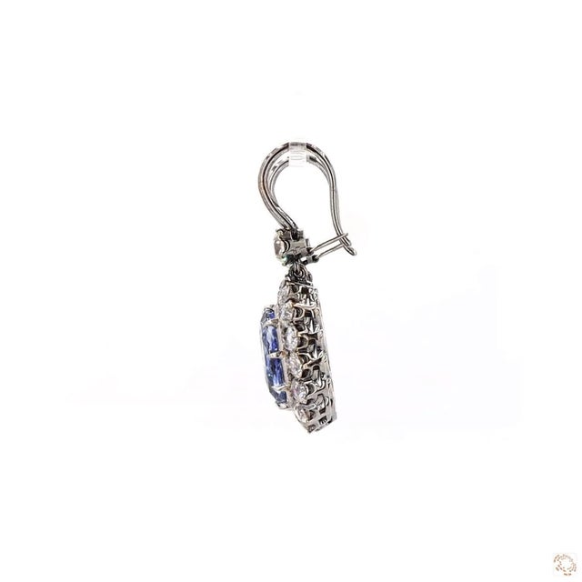 Modern 4.47 Carat Round Brilliant Cut Diamond Blue Sapphire Gold Earrings, Pair For Sale - Image 3 of 9