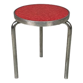 Mid-Century Modern Italian Round Stool in Metal and Red Laminate, 1960s For Sale