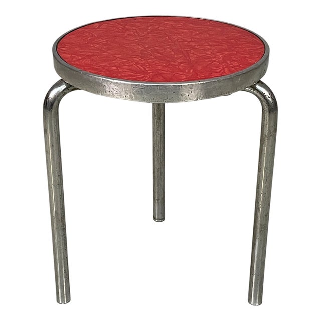 Mid-Century Modern Italian Round Stool in Metal and Red Laminate, 1960s For Sale