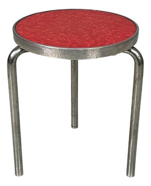 Mid-Century Modern Italian Round Stool in Metal and Red Laminate, 1960s